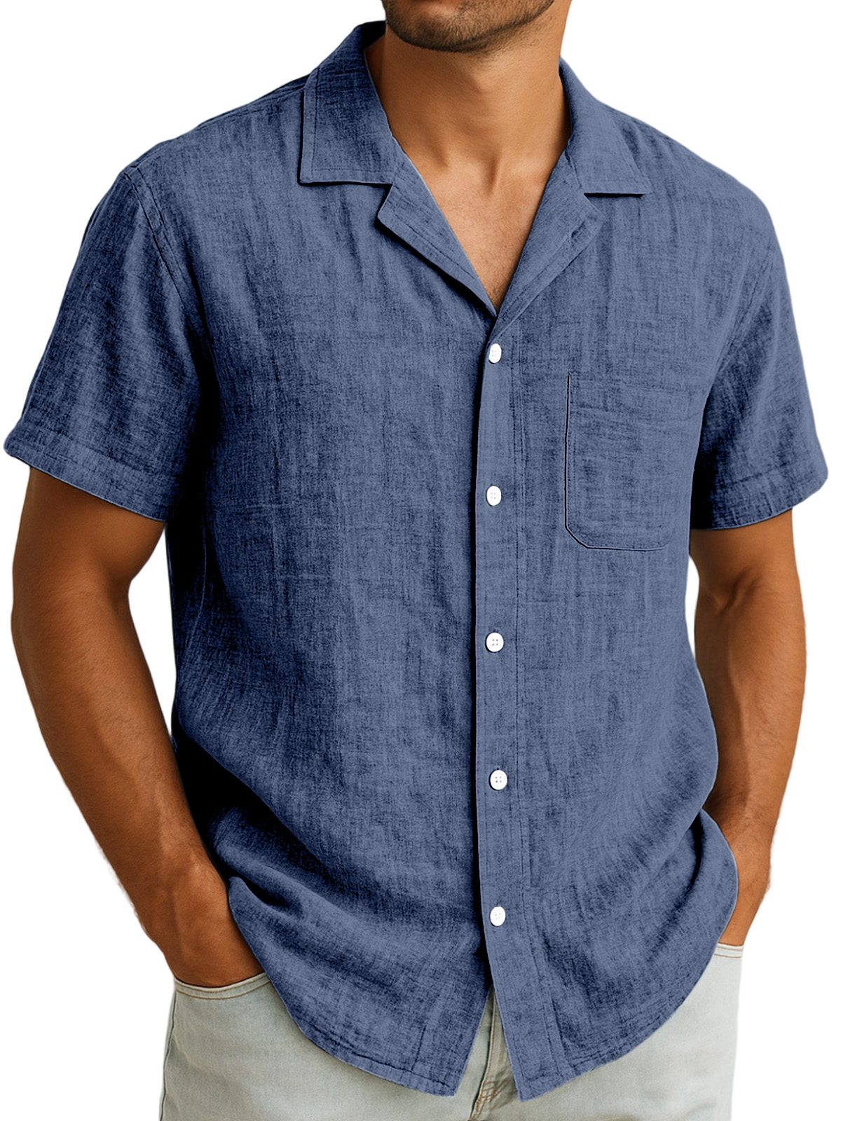 Herren Alltags Freizeit Atmungsaktive Einfarbige Kurzarm Hemd mit Revers und Knopfleiste-deurabatt
