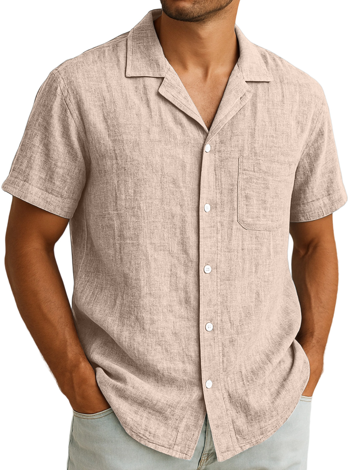 Herren Alltags Freizeit Atmungsaktive Einfarbige Kurzarm Hemd mit Revers und Knopfleiste-deurabatt