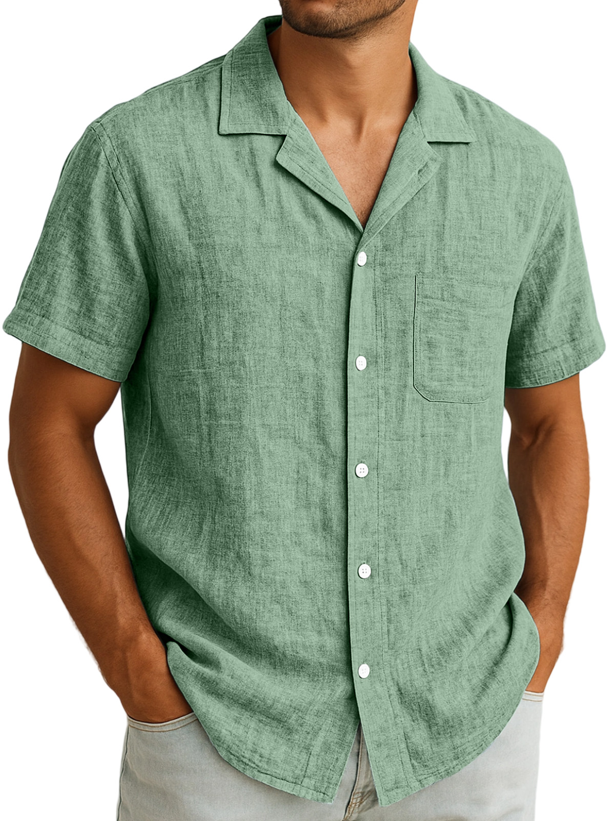 Herren Alltags Freizeit Atmungsaktive Einfarbige Kurzarm Hemd mit Revers und Knopfleiste-deurabatt