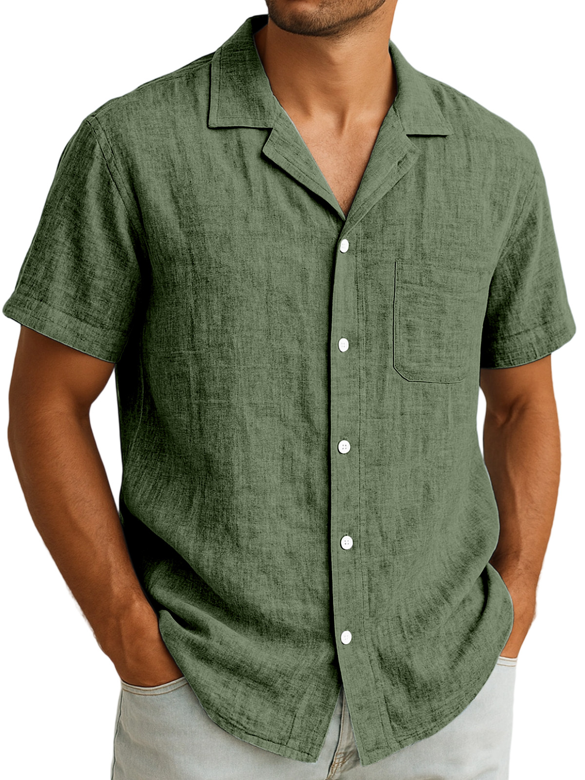 Herren Alltags Freizeit Atmungsaktive Einfarbige Kurzarm Hemd mit Revers und Knopfleiste-deurabatt