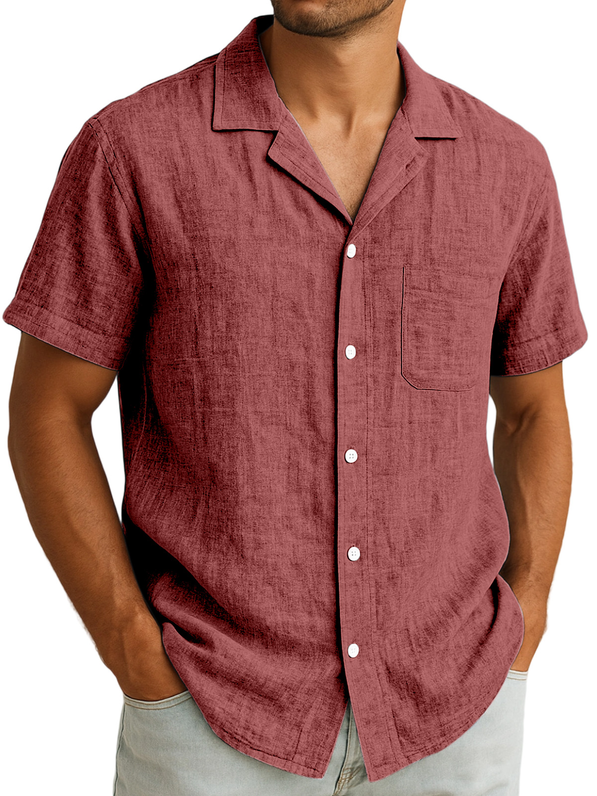 Herren Alltags Freizeit Atmungsaktive Einfarbige Kurzarm Hemd mit Revers und Knopfleiste-deurabatt