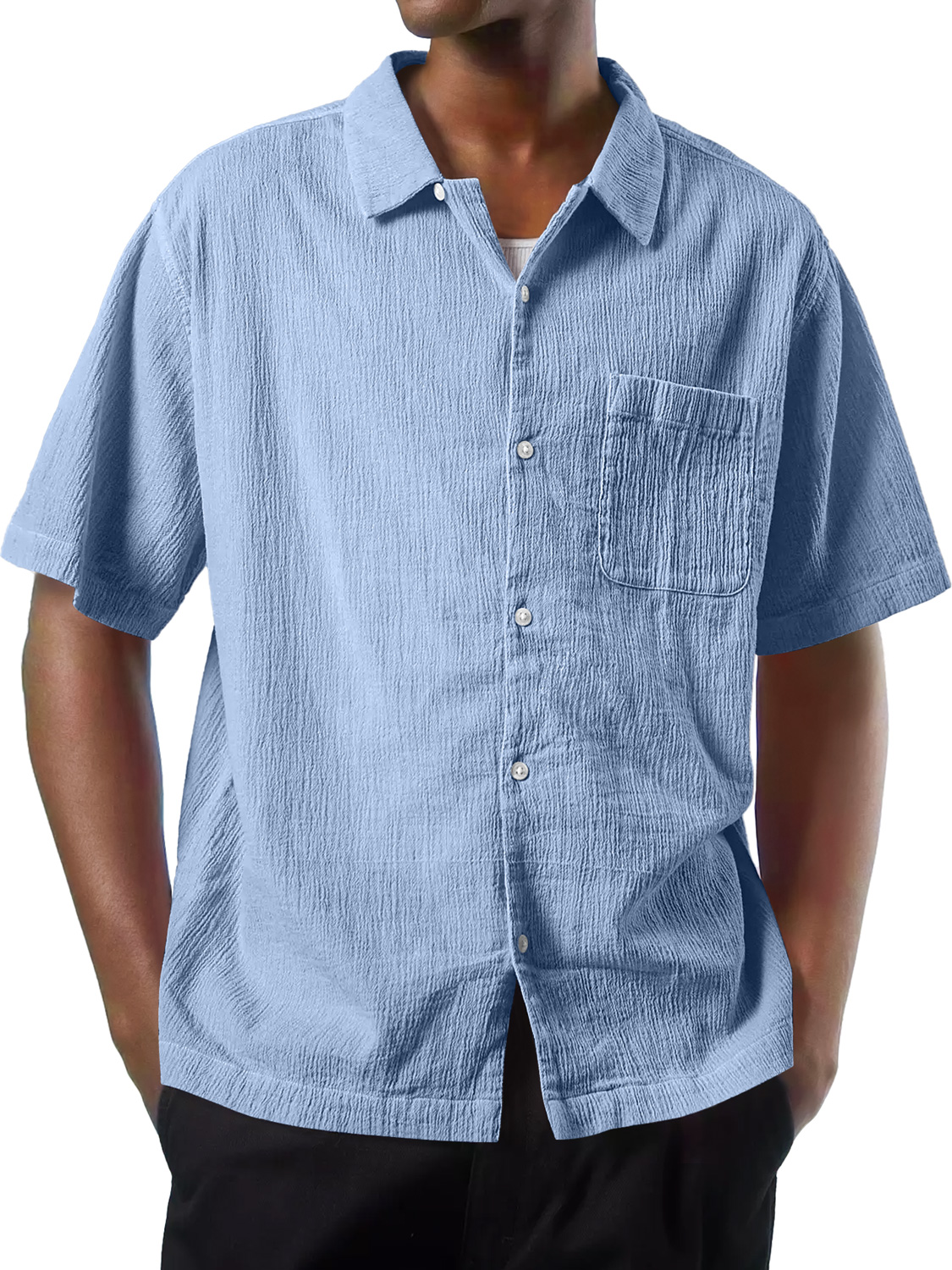 Herren Daily Texture Casual Pocket Comfort Kurzarmhemd-deurabatt