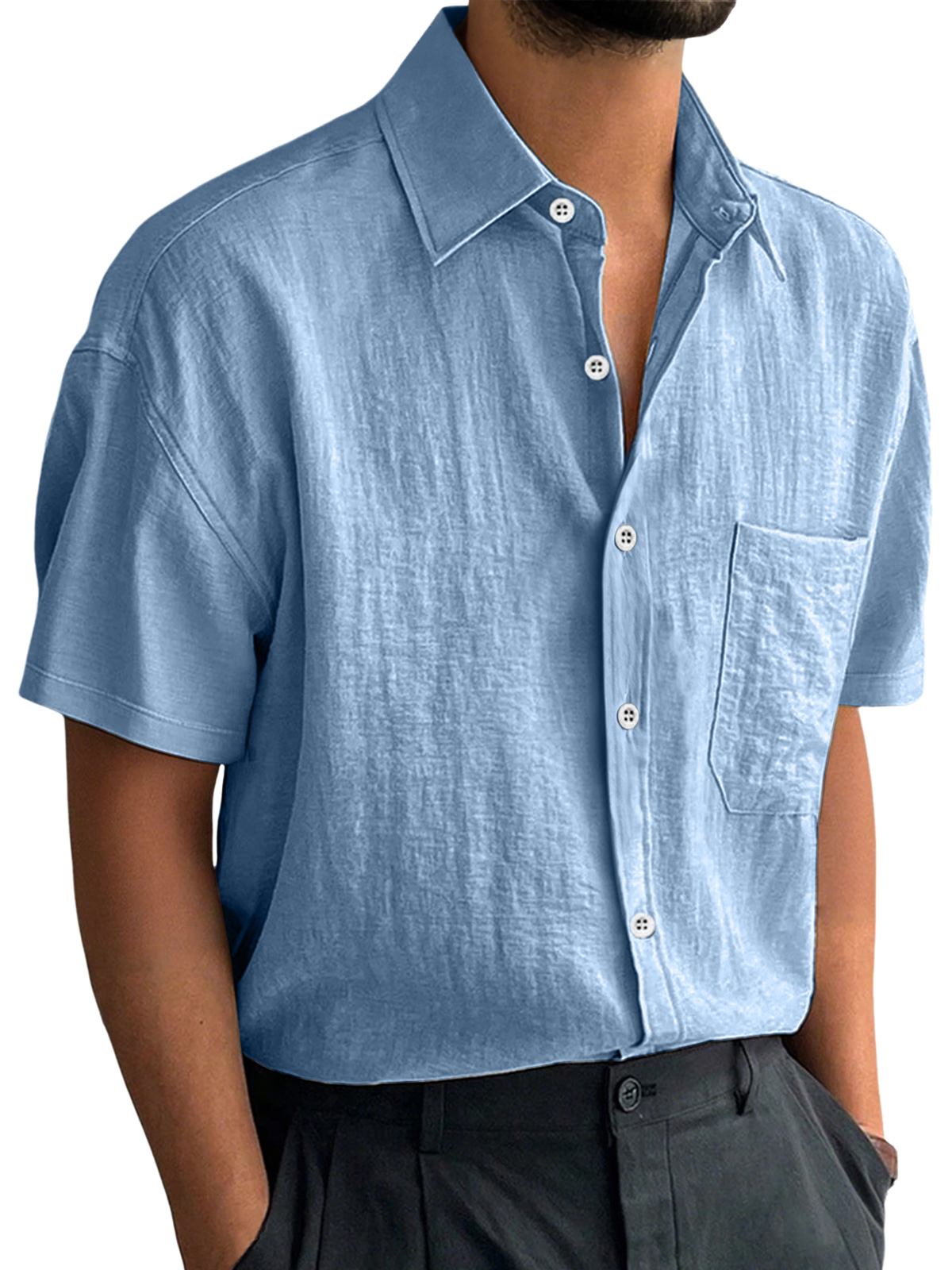 Herren Alltag Freizeit Revers Tasche Komfort Kurzarmhemd-deurabatt