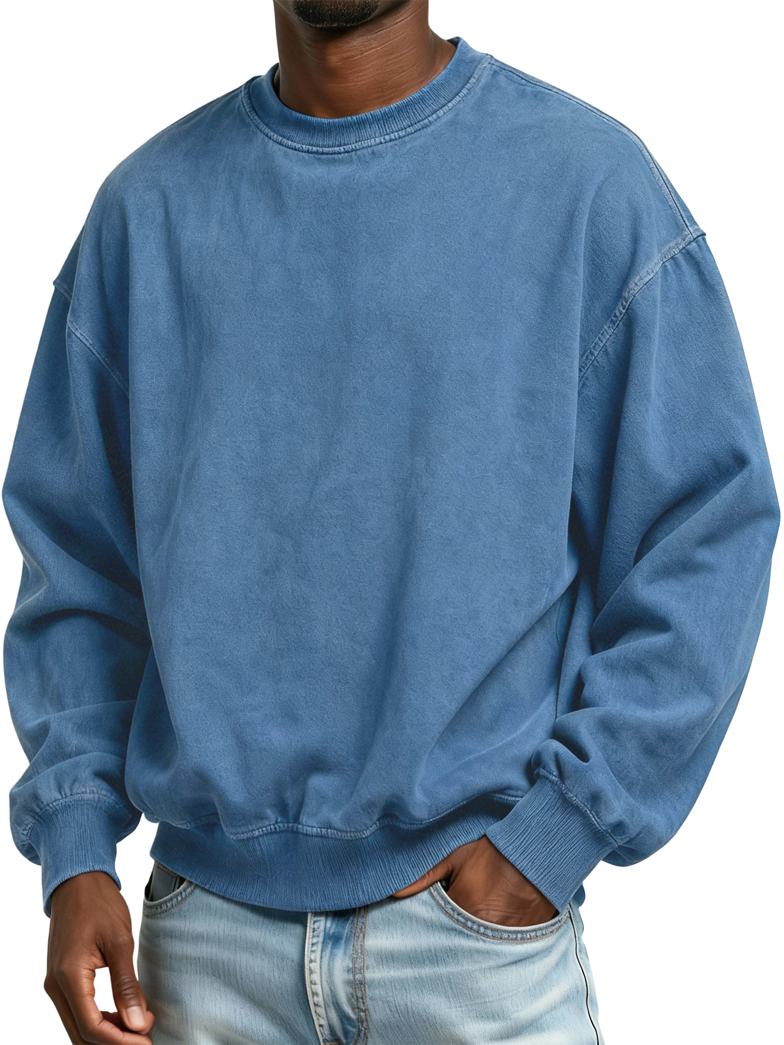 Herren Langarm-Sweatshirt – Batik-Design, Vintage-Wasch-Look, Rundhals