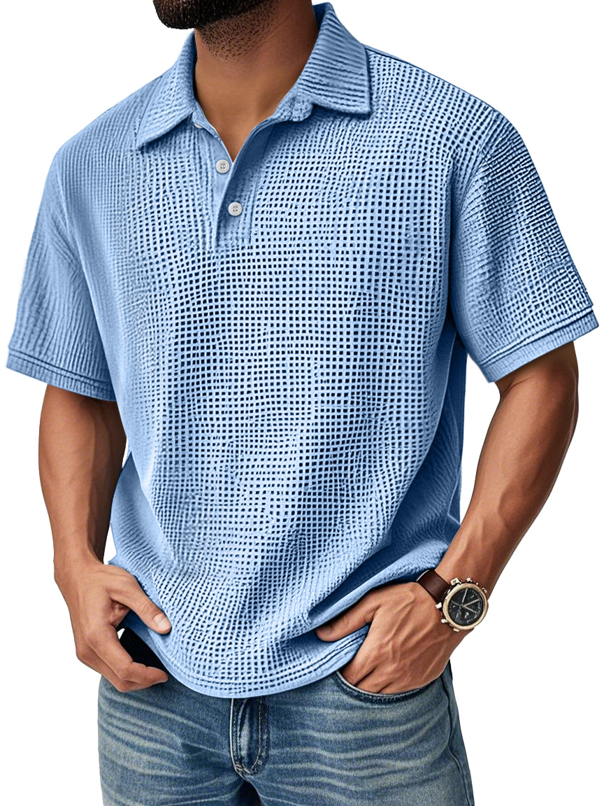Herren Daily Casual Waffle Comfort Kurzarm POLO Shirt-deurabatt