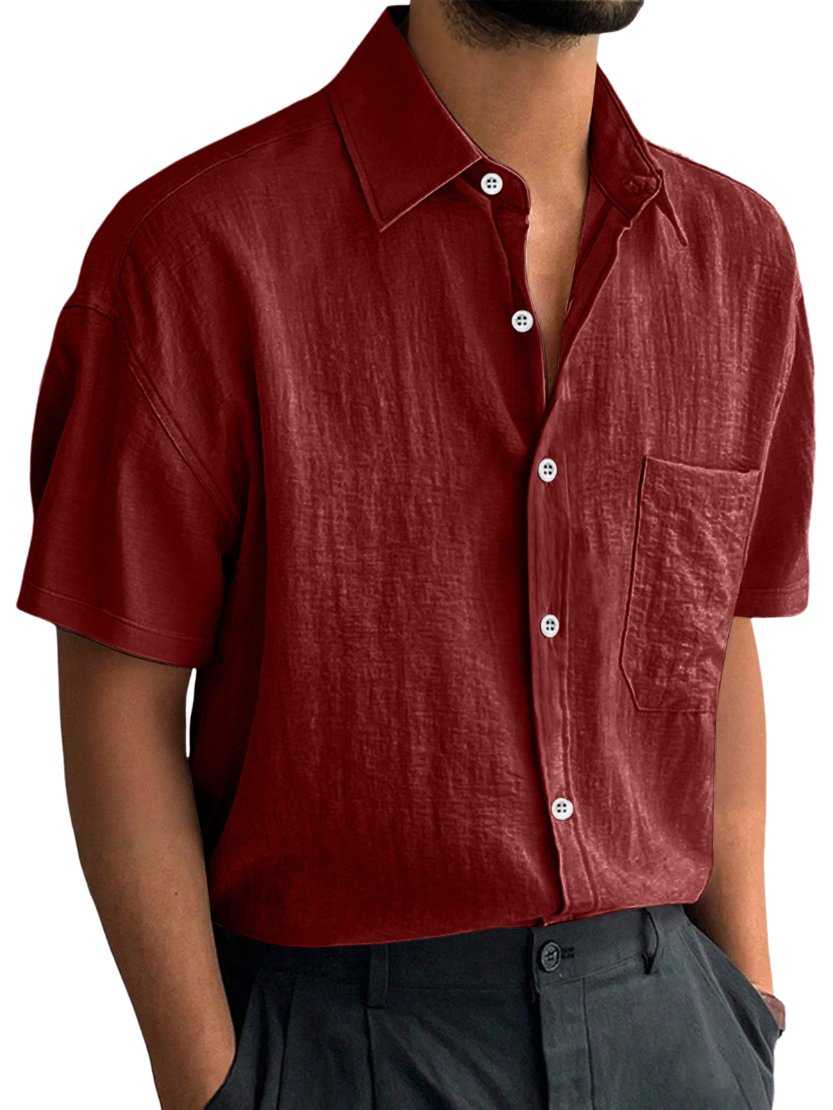 Herren Alltag Freizeit Revers Tasche Komfort Kurzarmhemd-deurabatt