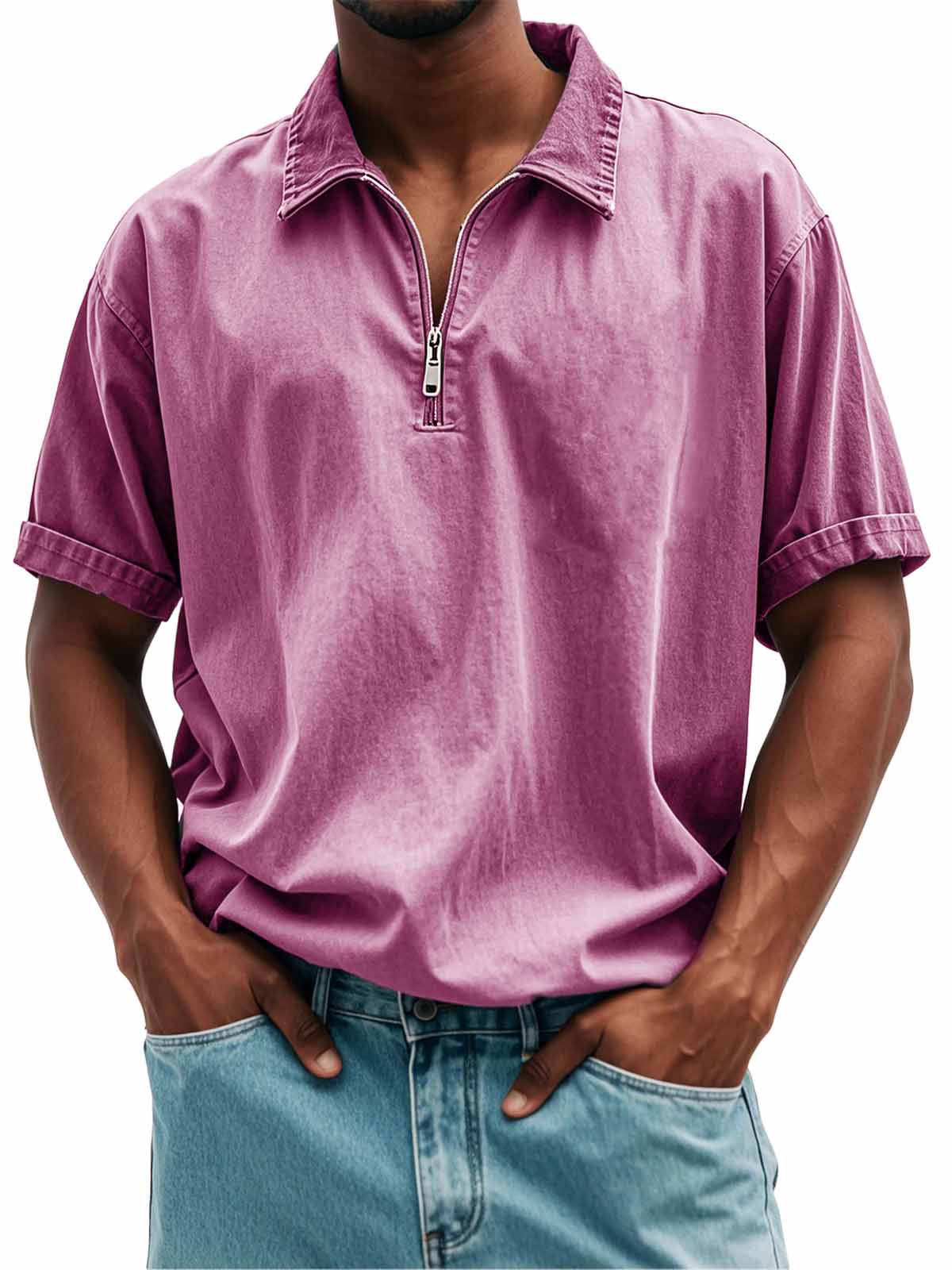 Herrenmode Retro Freizeit Stehkragen Kurzarm Polohemd-deurabatt