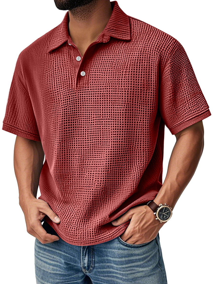 Herren Daily Casual Waffle Comfort Kurzarm POLO Shirt-deurabatt