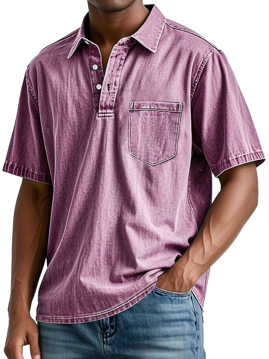 Herren Retro Revers Tasche Freizeitmode Kurzarm POLO Hemd-deurabatt
