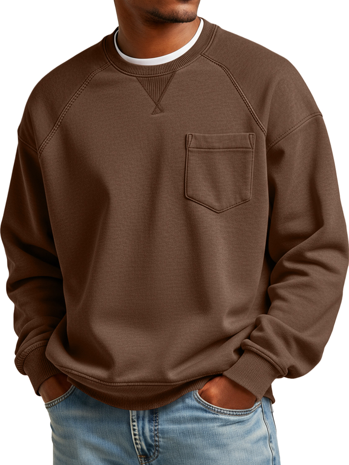 Herren Einfaches Rundhals-Patchwork Lässiges Weites Sweatshirt-deurabatt