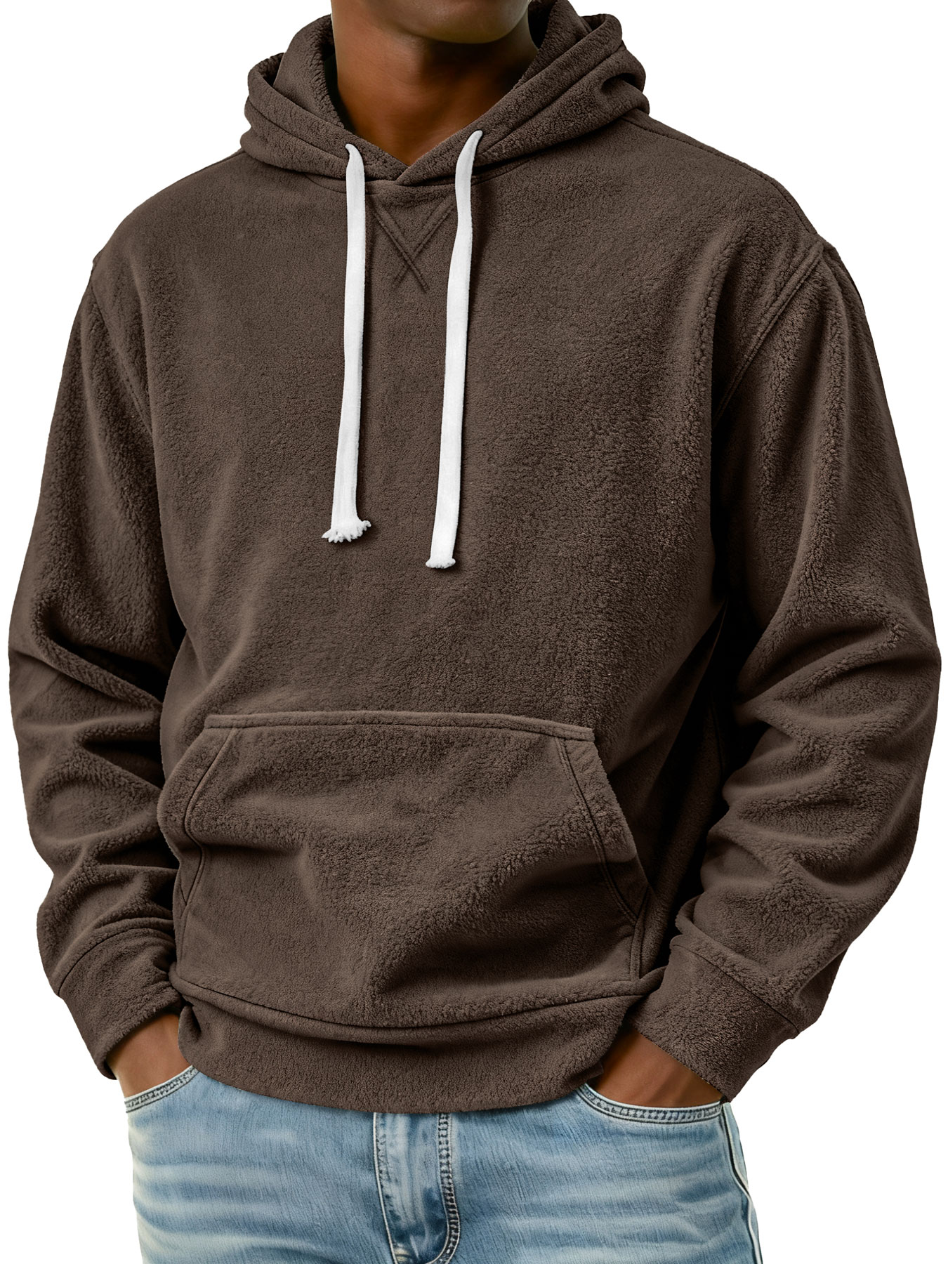 Herren Einfaches Fleece Freizeit Kapuzenpullover mit Taschen-deurabatt