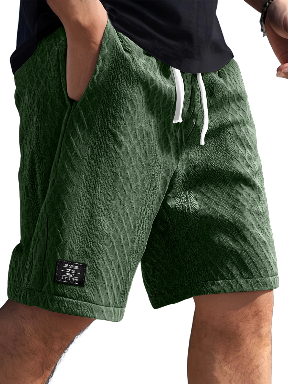 Herren Daily Jacquard Textur Logo Freizeit Einfarbige Shorts-deurabatt