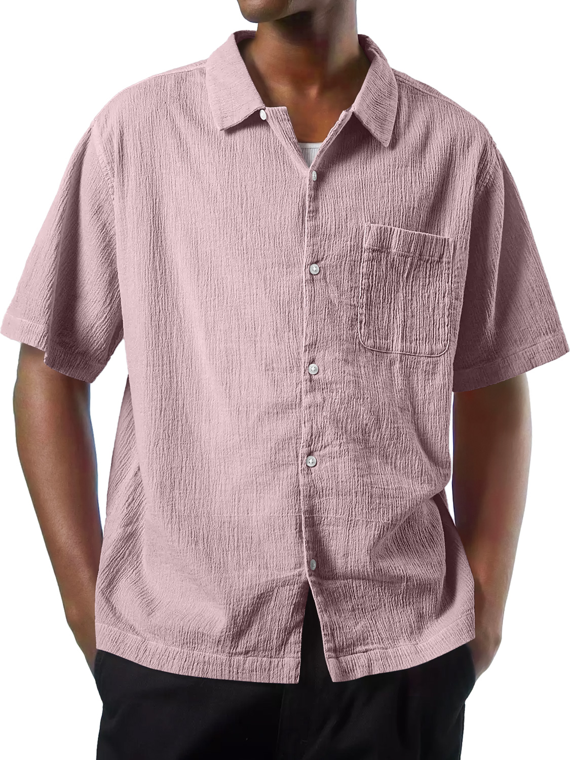 Herren Daily Texture Casual Pocket Comfort Kurzarmhemd-deurabatt