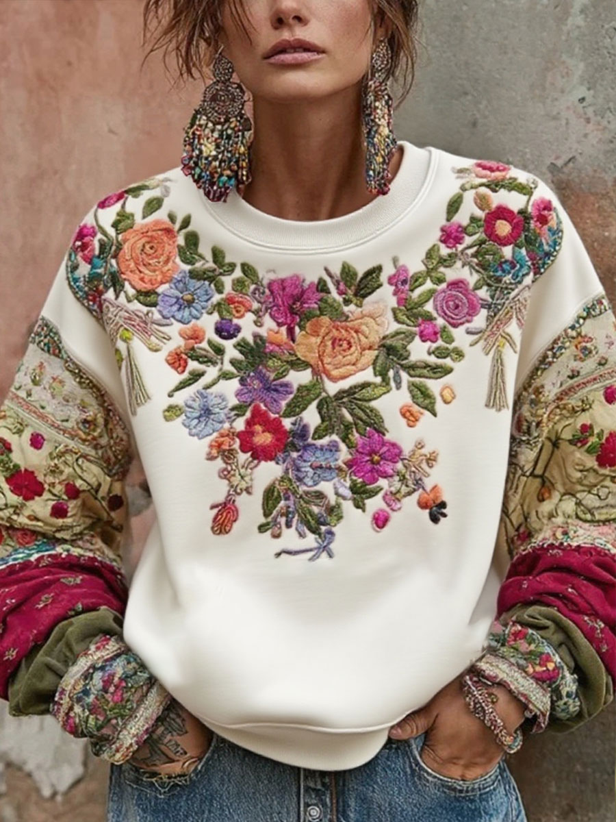 Damen-Sweatshirt mit Blumenmuster zur Brustkrebsaufklärung-Mode & Komfort