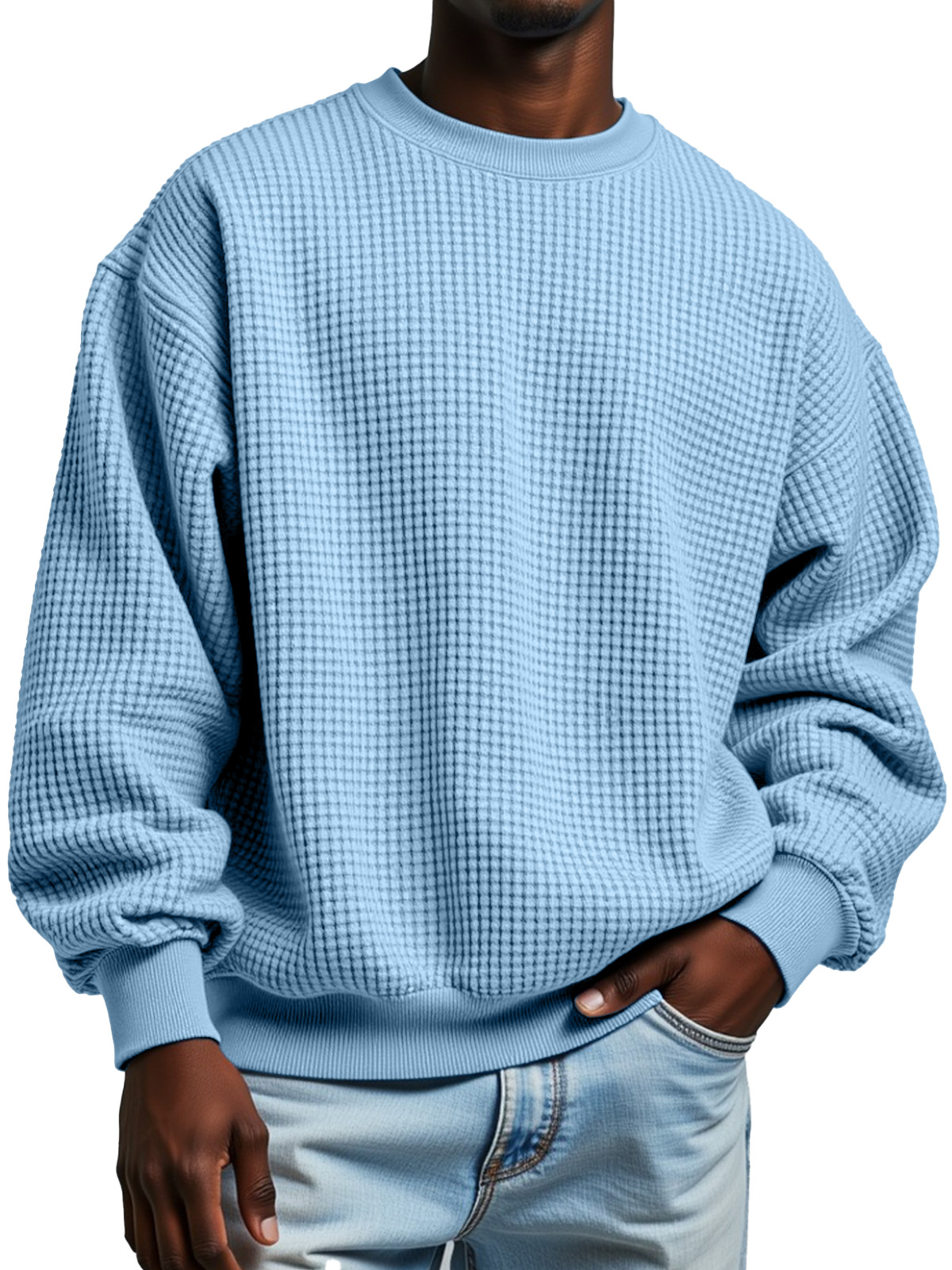 Herren Herbst Einfarbig Lässig Waffelstruktur Rundhals Langarm Sweatshirt-deurabatt