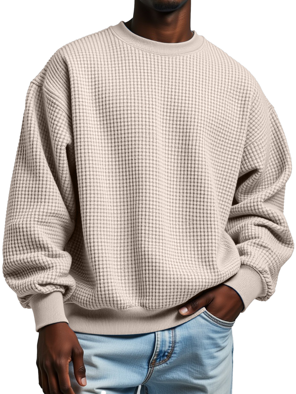 Herren Herbst Einfarbig Lässig Waffelstruktur Rundhals Langarm Sweatshirt-deurabatt