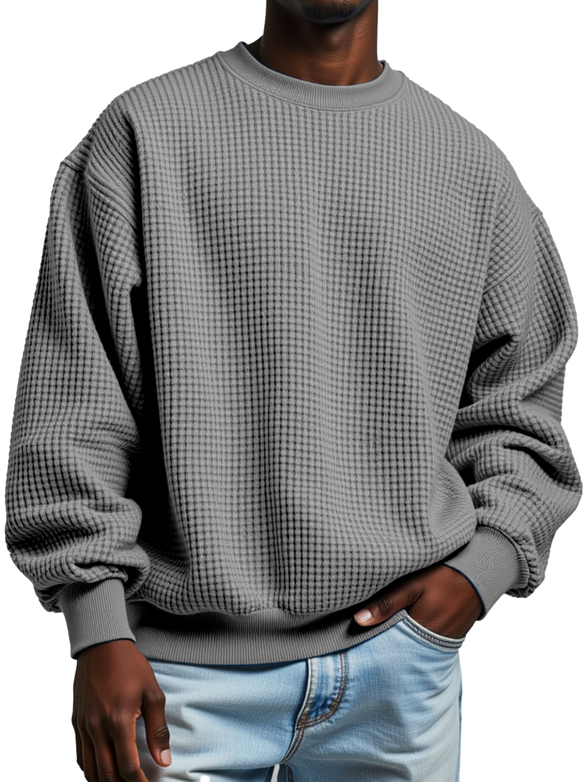 Herren Herbst Einfarbig Lässig Waffelstruktur Rundhals Langarm Sweatshirt-deurabatt