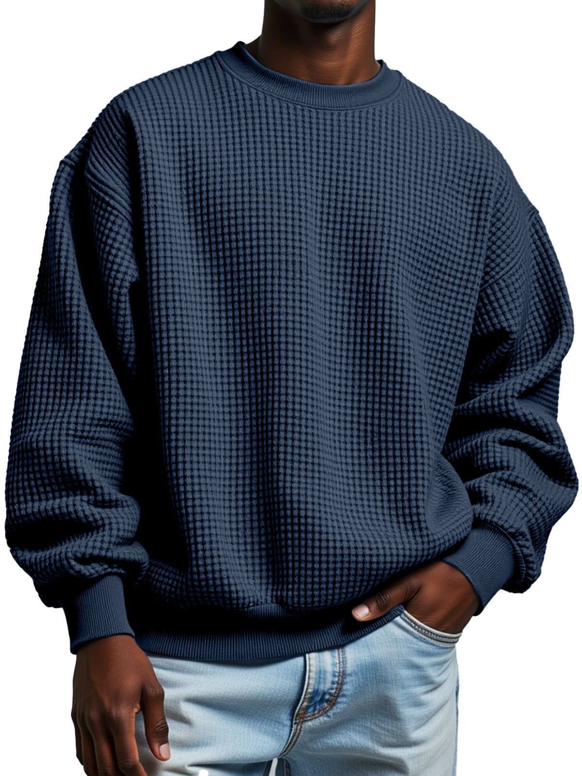 Herren Herbst Einfarbig Lässig Waffelstruktur Rundhals Langarm Sweatshirt-deurabatt