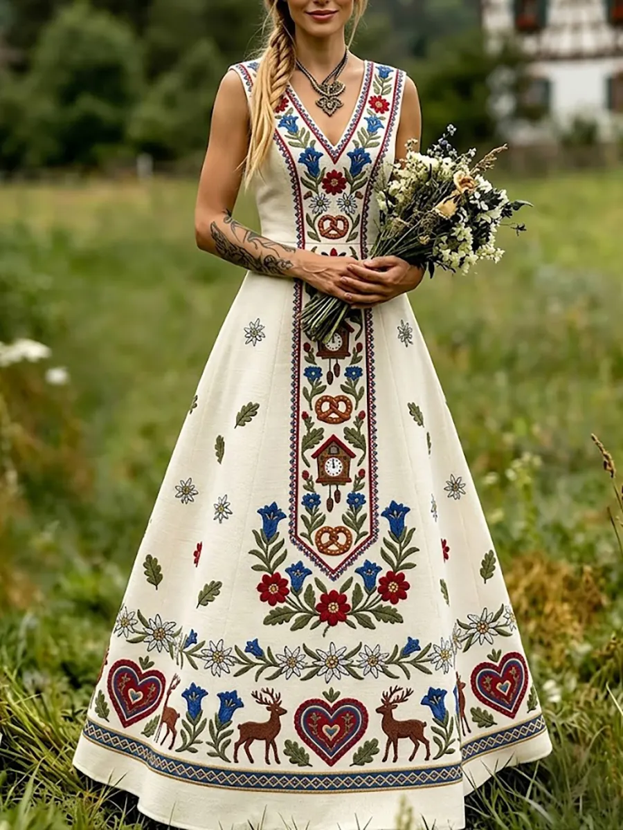 Damenkleid im bayerischen Stil mit floralem Kunstprint-Mode & Komfort