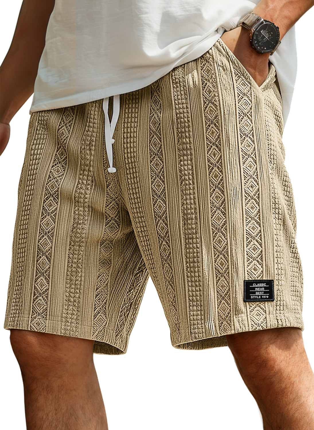 Herren Freizeit Jacquard Strukturierte Shorts Mit Besticktem Logo Und Elastischem Bund-deurabatt