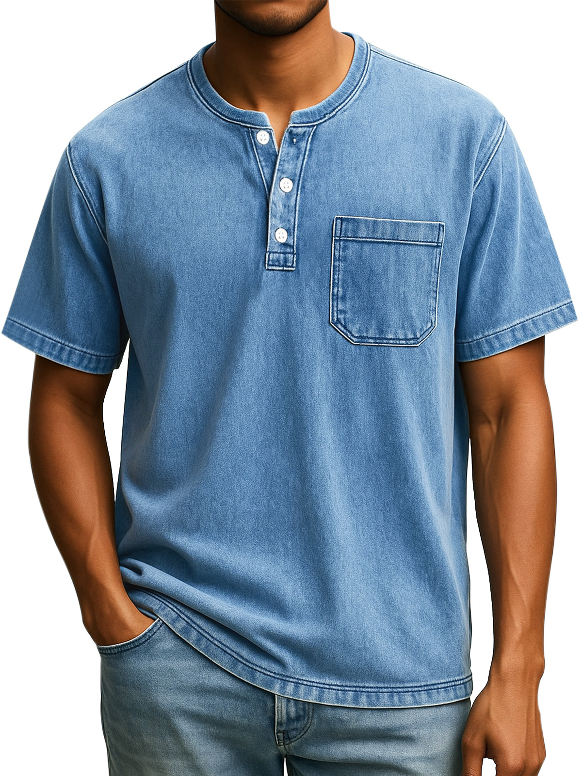 Herren Retro Freizeit Einfach Einfarbig Knopf Kurzarm Henley Shirt-deurabatt