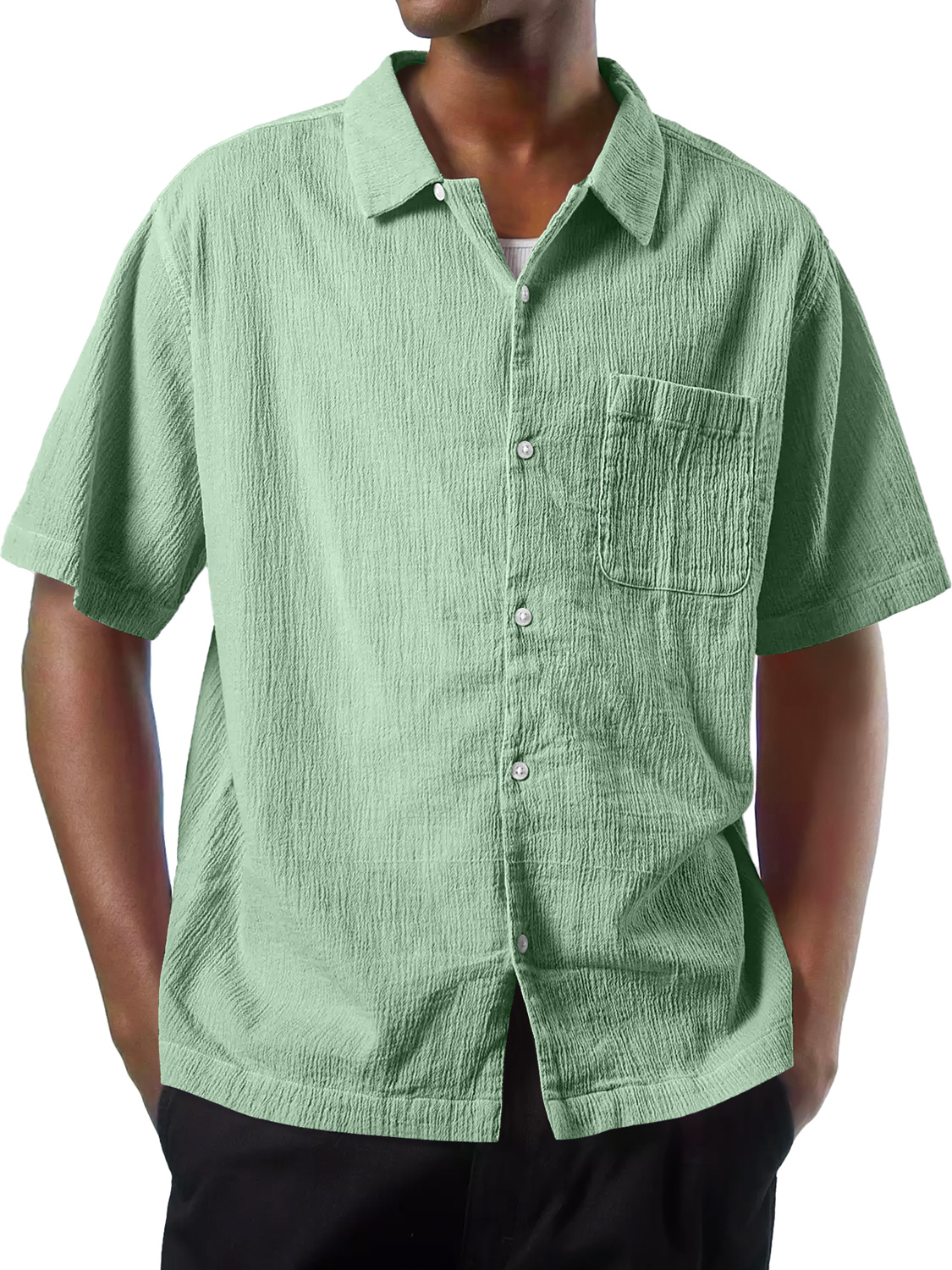 Herren Daily Texture Casual Pocket Comfort Kurzarmhemd-deurabatt