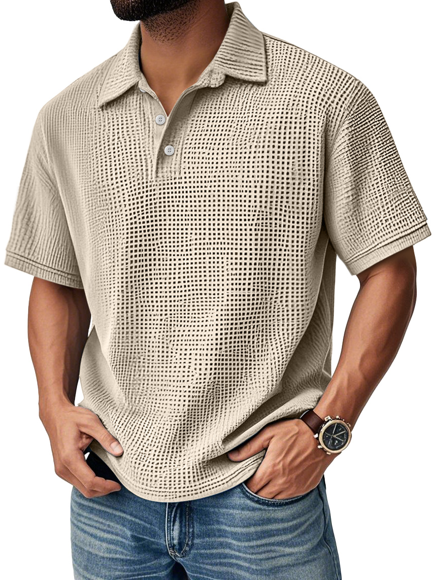 Herren Daily Casual Waffle Comfort Kurzarm POLO Shirt-deurabatt