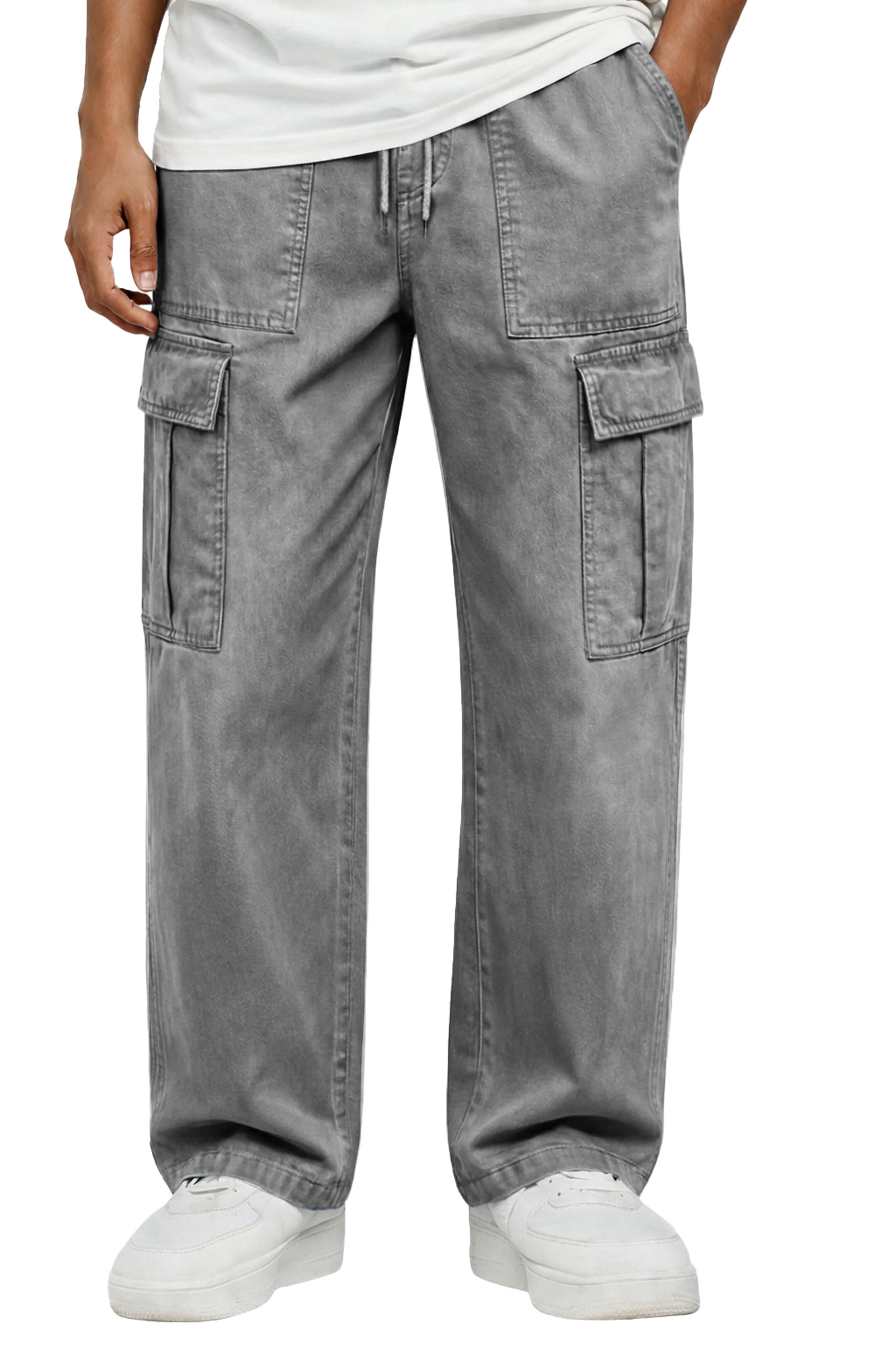 Herren Vintage Mehrfachtaschen Freizeit Einfarbige Arbeitshose-deurabatt