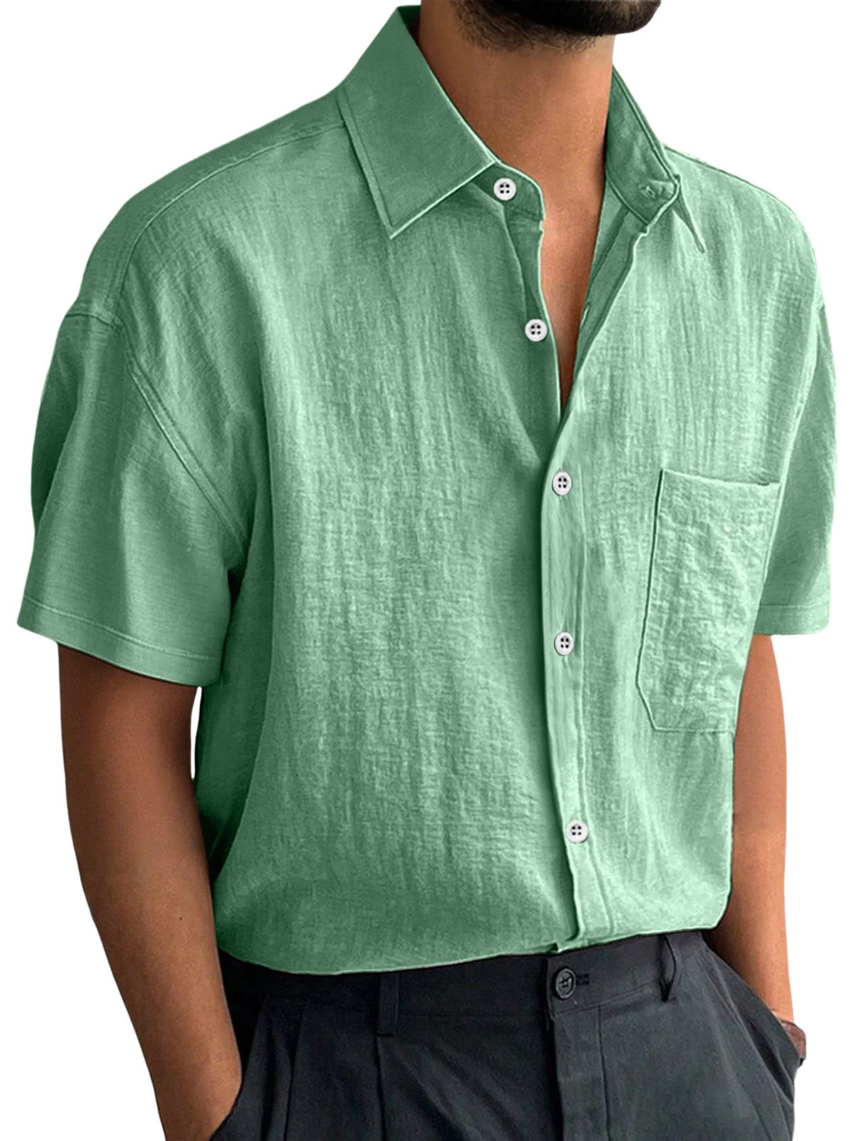 Herren Alltag Freizeit Revers Tasche Komfort Kurzarmhemd-deurabatt