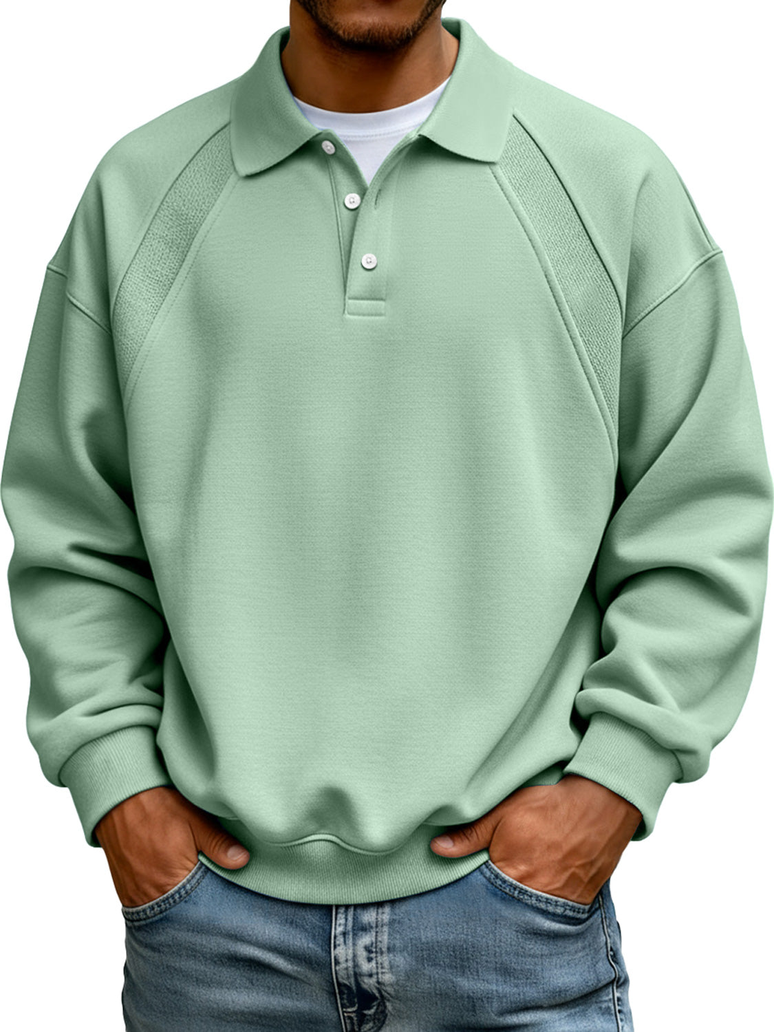 Neue Quelle | Herren Einfaches Patchwork Revers Knopf Langarm Sweatshirt-deurabatt