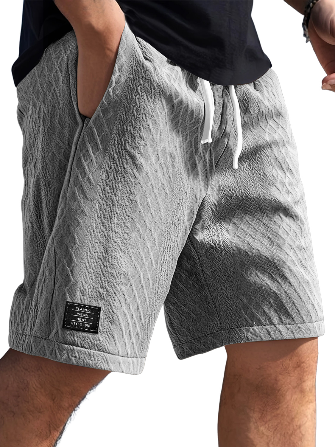 Herren Daily Jacquard Textur Logo Freizeit Einfarbige Shorts-deurabatt