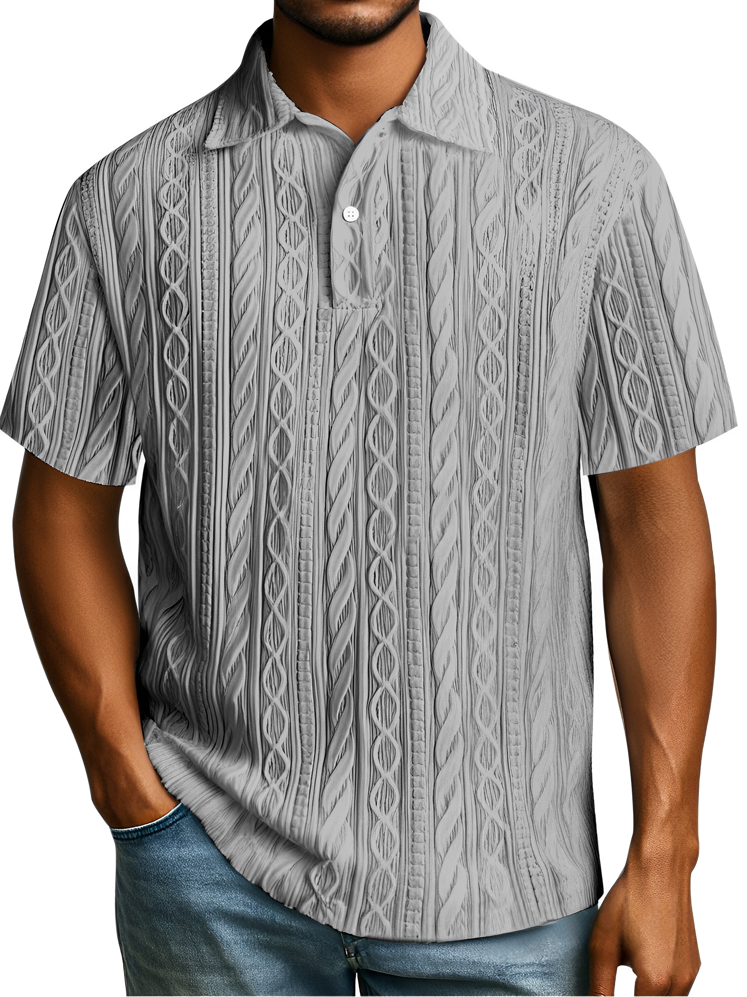 Herren Einfaches Tägliches Einfarbiges Texturiertes Knopfkragen Kurzarm Polohemd-deurabatt