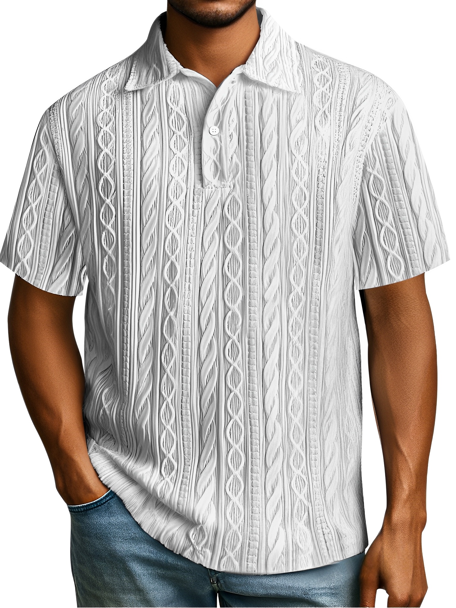 Herren Einfaches Tägliches Einfarbiges Texturiertes Knopfkragen Kurzarm Polohemd-deurabatt