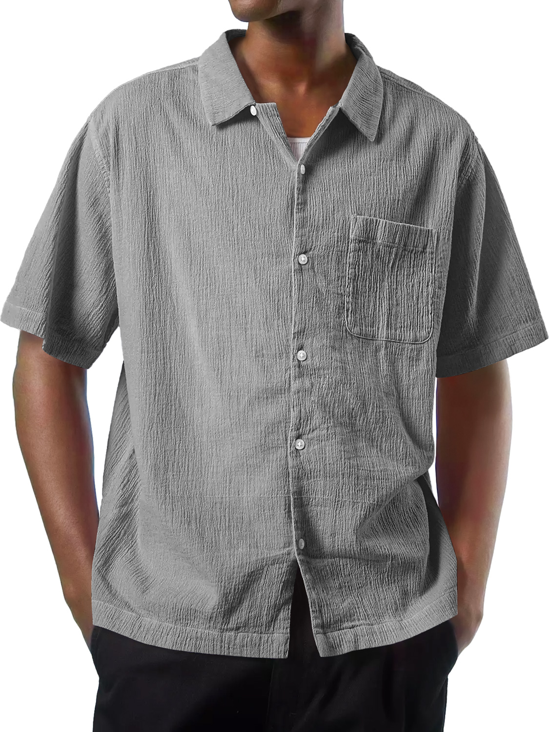 Herren Daily Texture Casual Pocket Comfort Kurzarmhemd-deurabatt