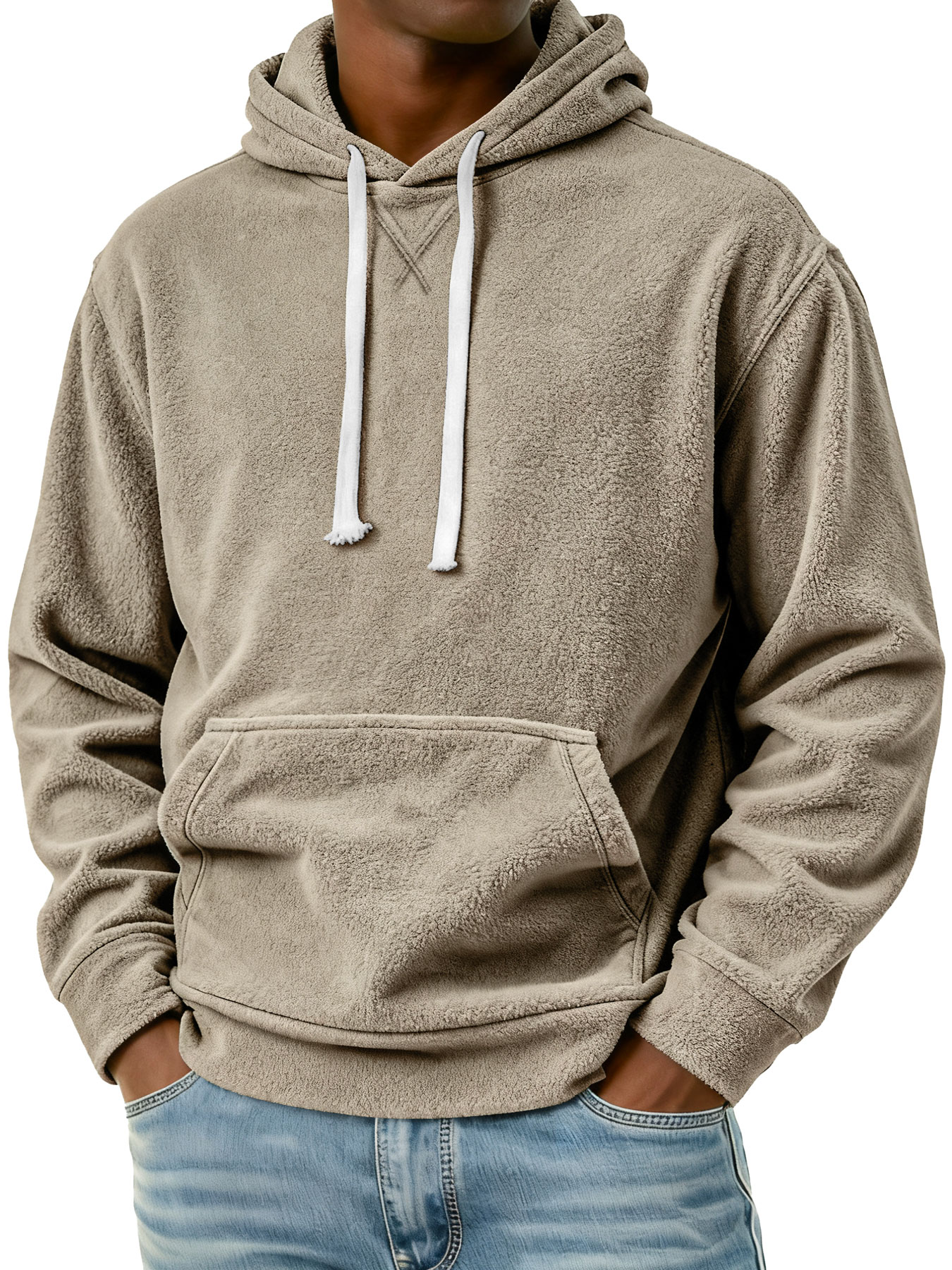 Herren Einfaches Fleece Freizeit Kapuzenpullover mit Taschen-deurabatt