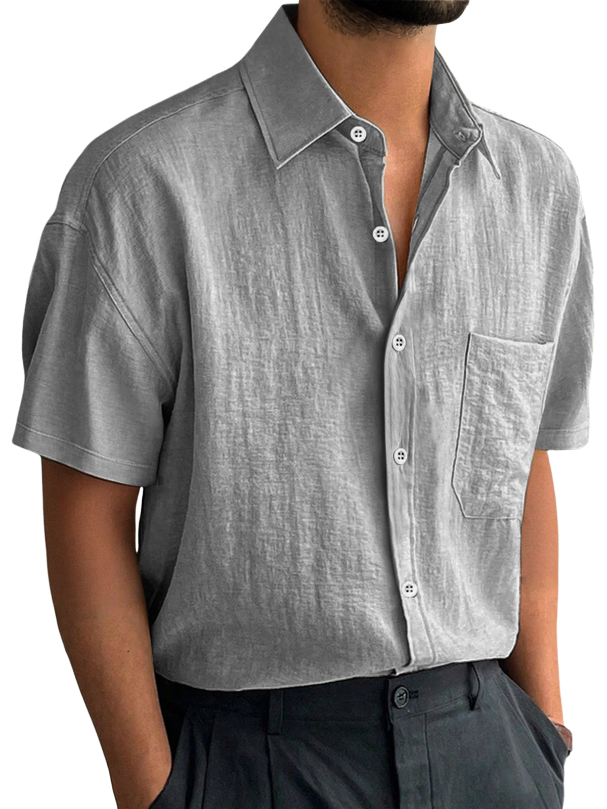 Herren Alltag Freizeit Revers Tasche Komfort Kurzarmhemd-deurabatt