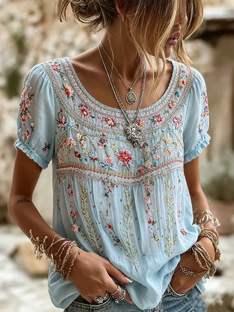 Lässiges Damen-T-Shirt mit Retro-Blumenmuster-Mode & Komfort