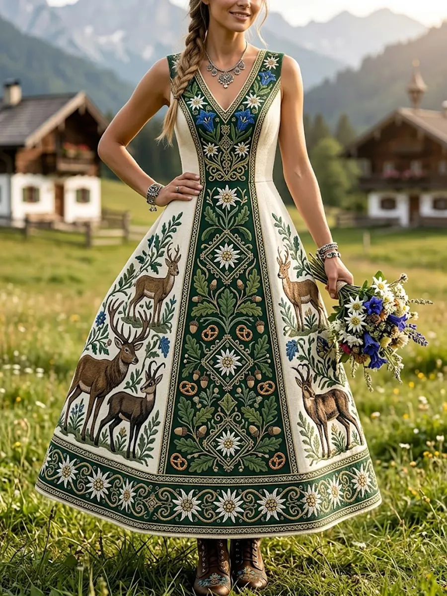 Damenkleid im bayerischen Stil mit floralem Kunstprint-Mode & Komfort