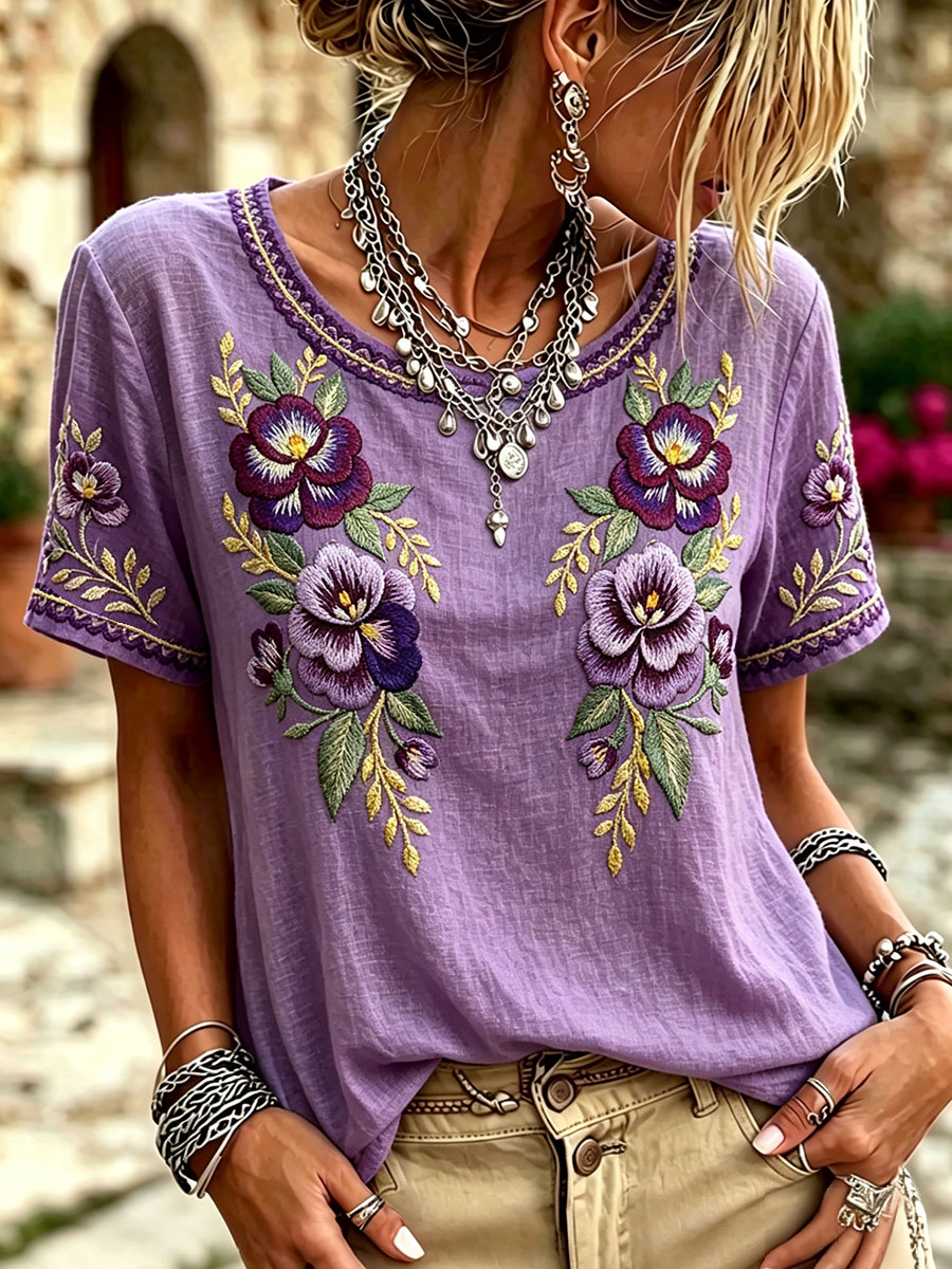 Frauen-Alzheimer-Lila-Blumenoberteile-Mode & Komfort