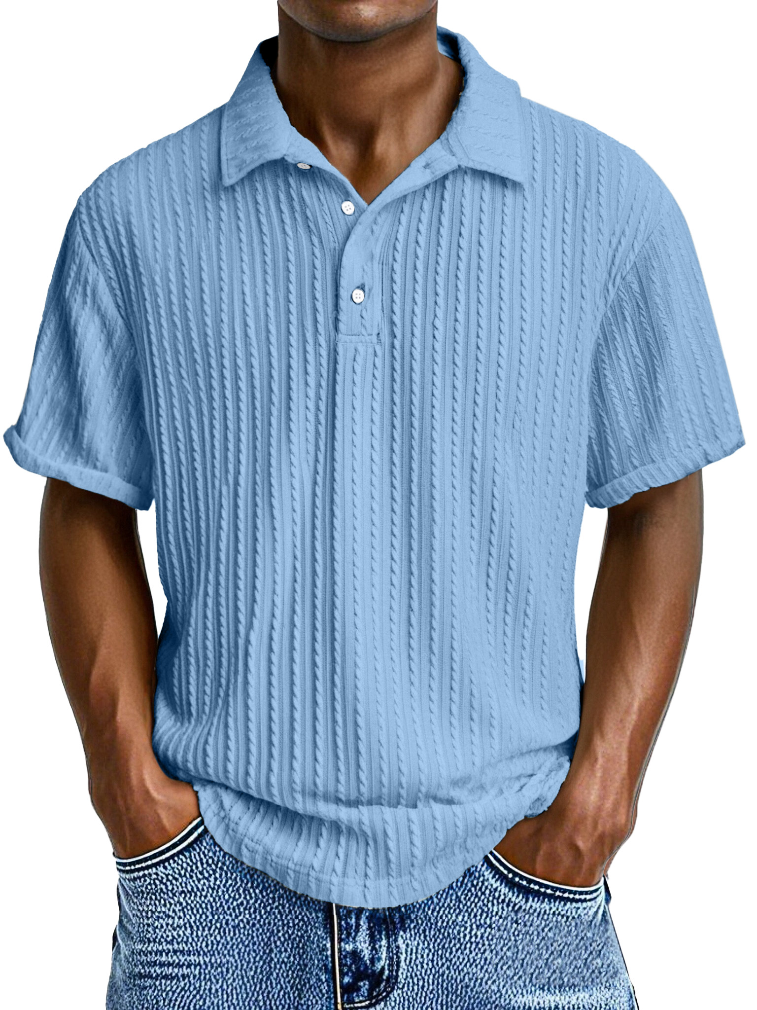 Herren Bequeme Lockere Textur Revers Knopf Kurzarm Polohemd-deurabatt