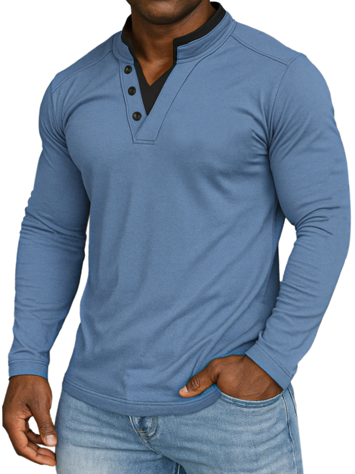 Herren Freizeit Einfarbig Fake Zweiteiler Kragen Bequemer Stehkragen Langarm T-Shirt-deurabatt