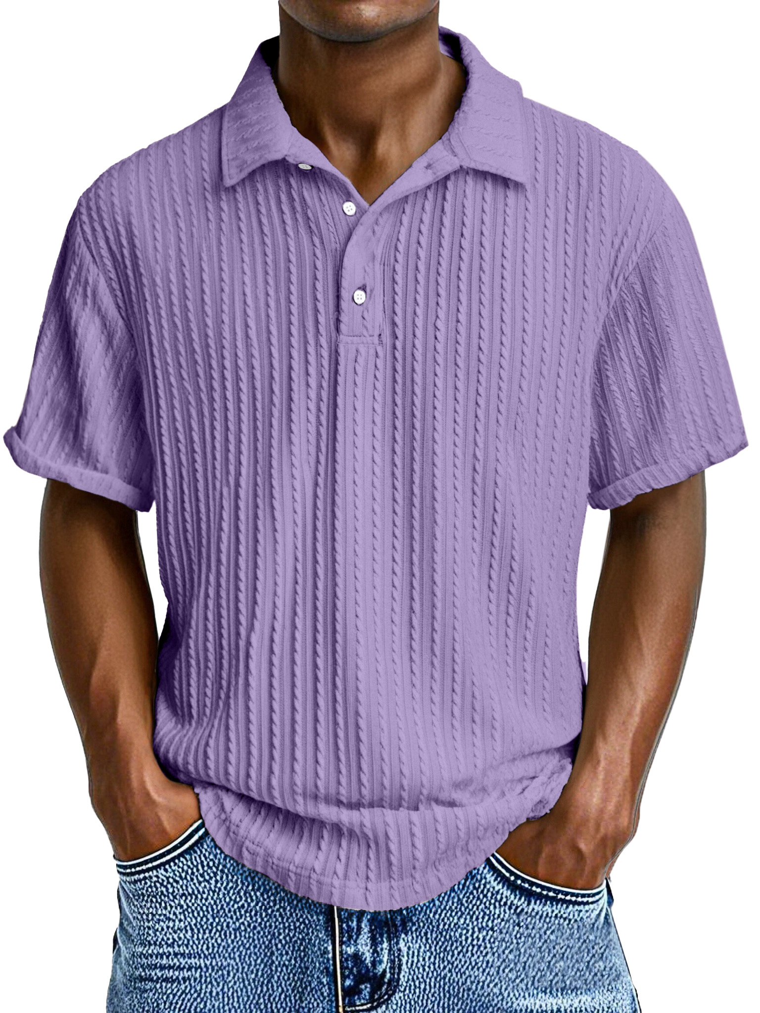 Herren Bequeme Lockere Textur Revers Knopf Kurzarm Polohemd-deurabatt