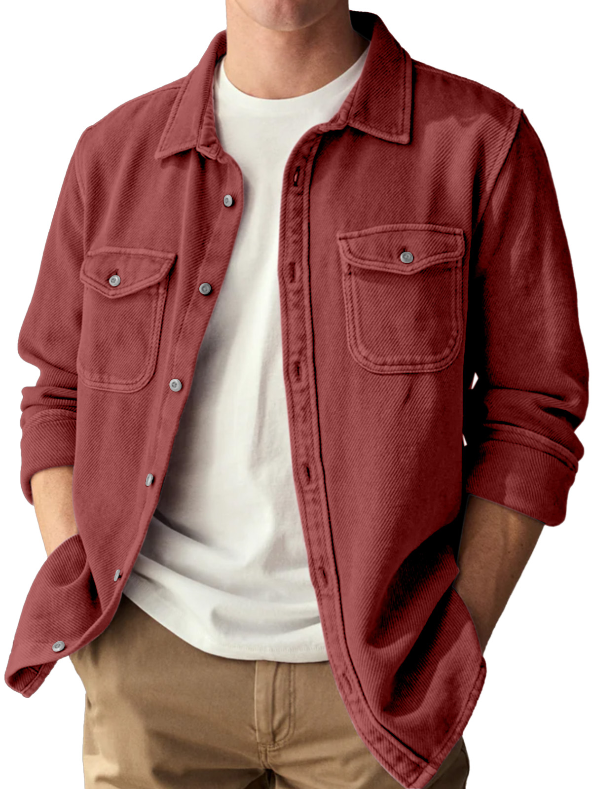 Basic Vintage Doppelter Taschen Revers Knopf-Down Langarmhemd-deurabatt