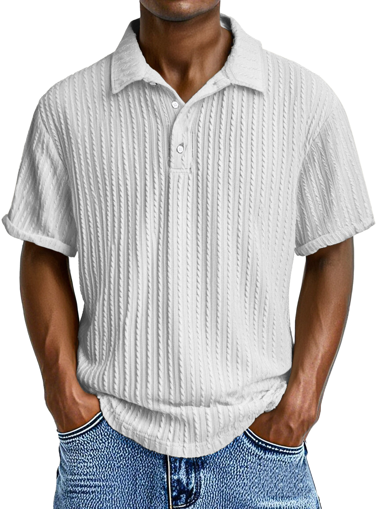 Herren Bequeme Lockere Textur Revers Knopf Kurzarm Polohemd-deurabatt