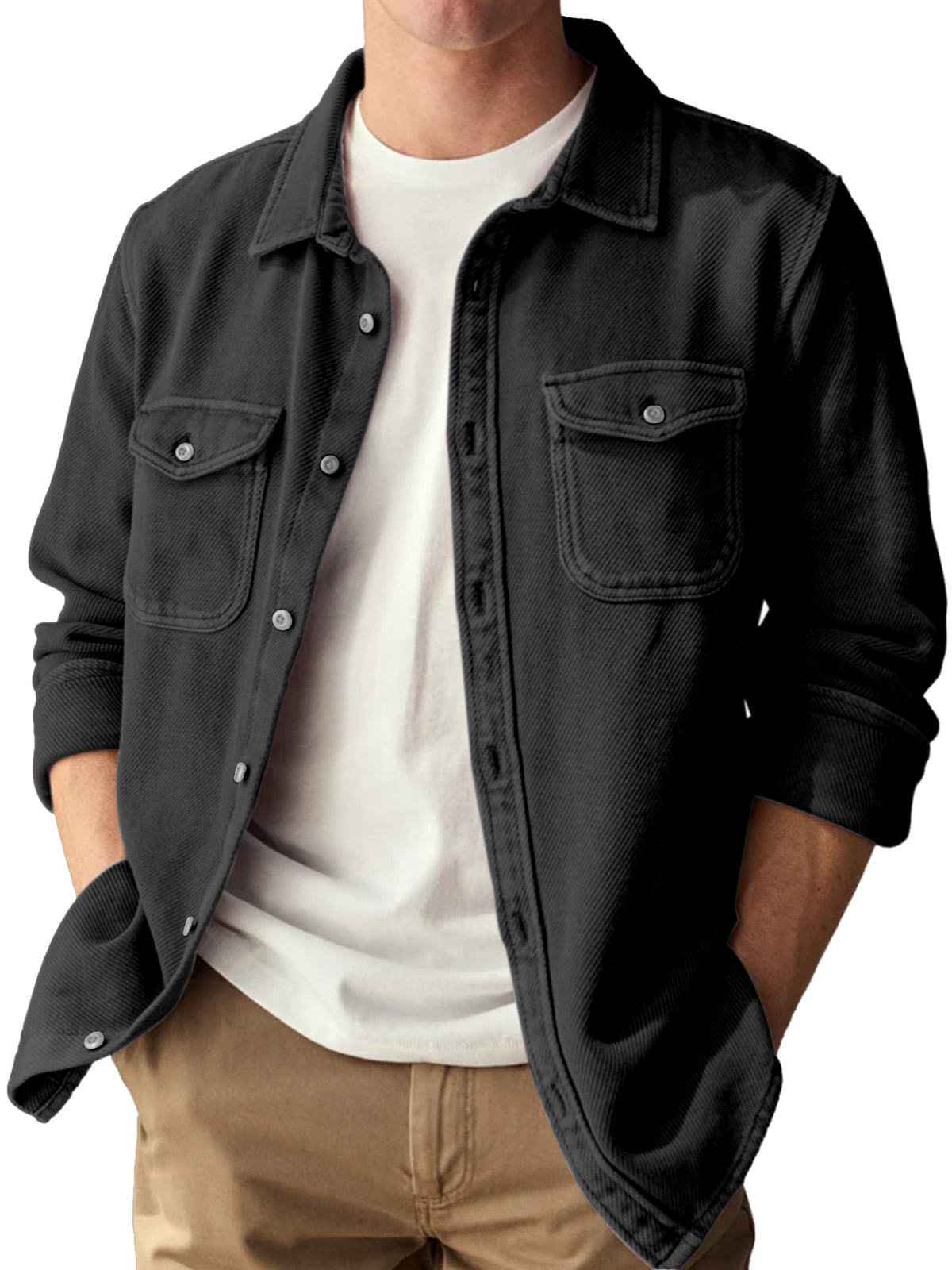 Basic Vintage Doppelter Taschen Revers Knopf-Down Langarmhemd-deurabatt