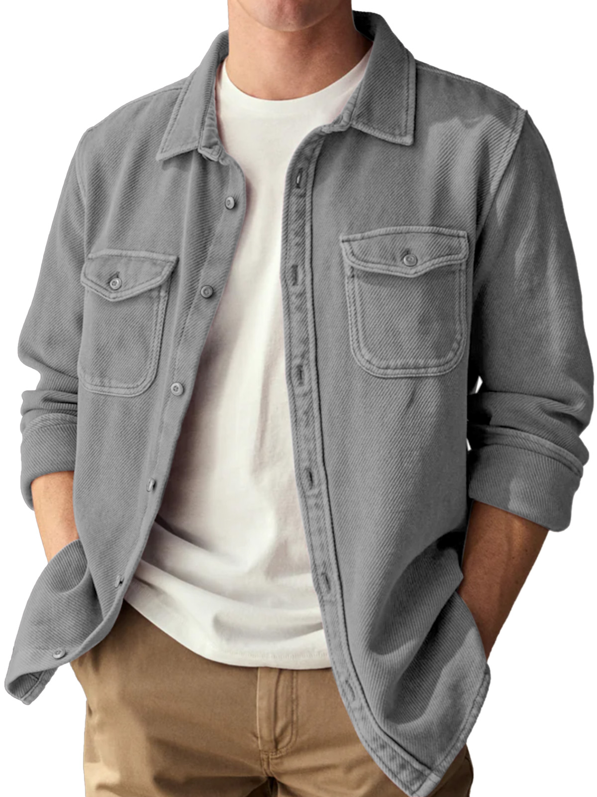 Basic Vintage Doppelter Taschen Revers Knopf-Down Langarmhemd-deurabatt