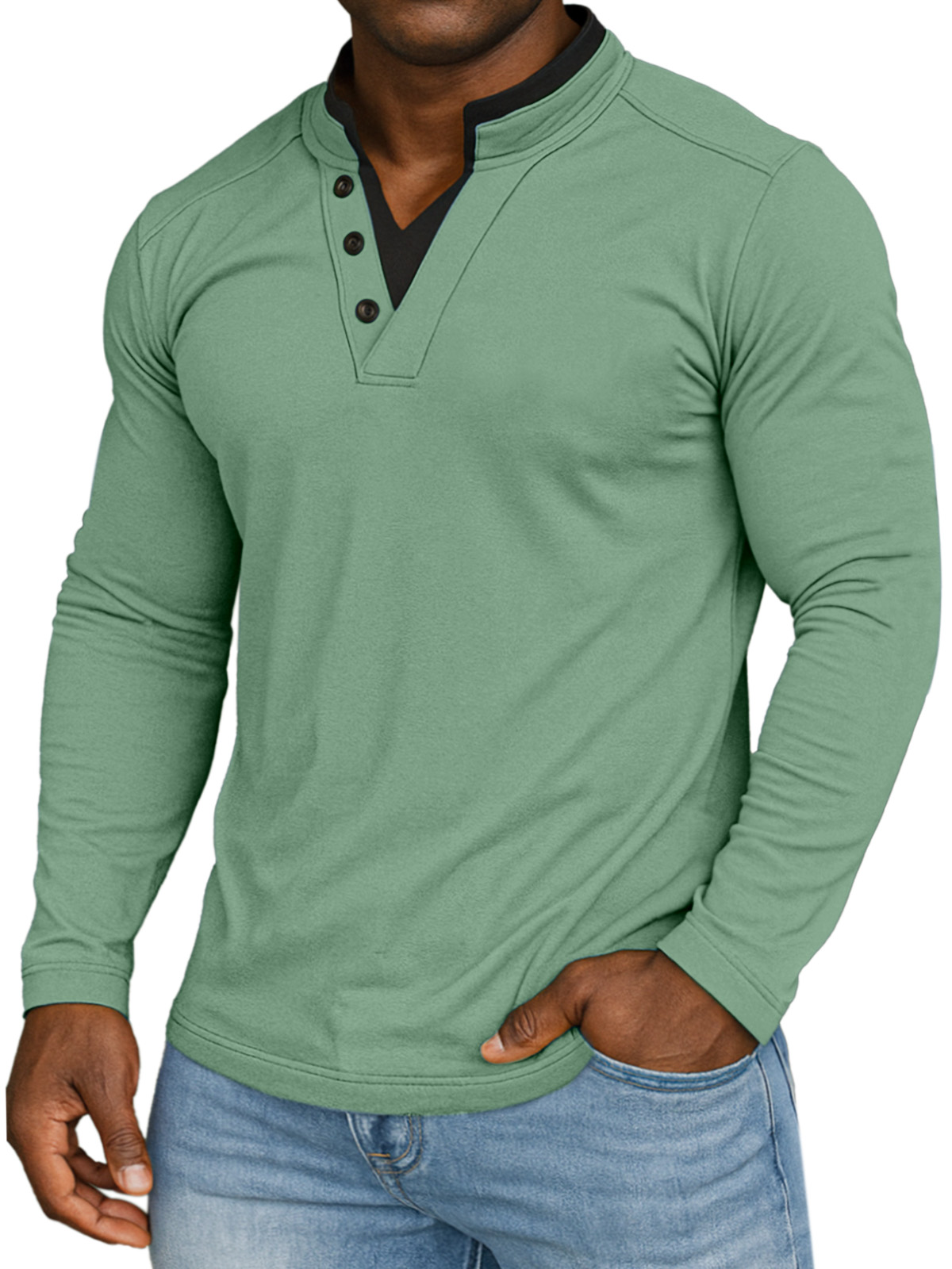 Herren Freizeit Einfarbig Fake Zweiteiler Kragen Bequemer Stehkragen Langarm T-Shirt-deurabatt