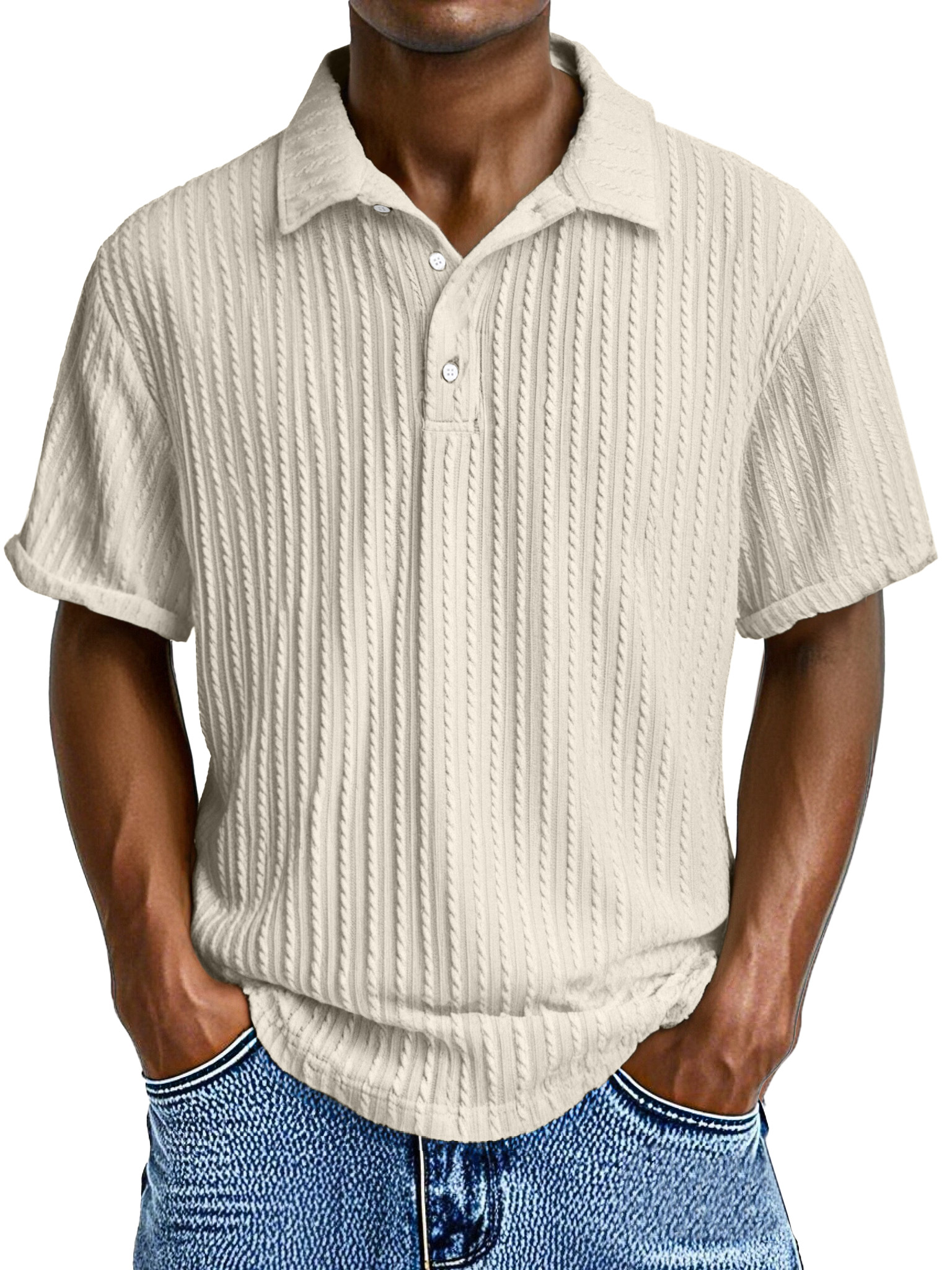 Herren Bequeme Lockere Textur Revers Knopf Kurzarm Polohemd-deurabatt