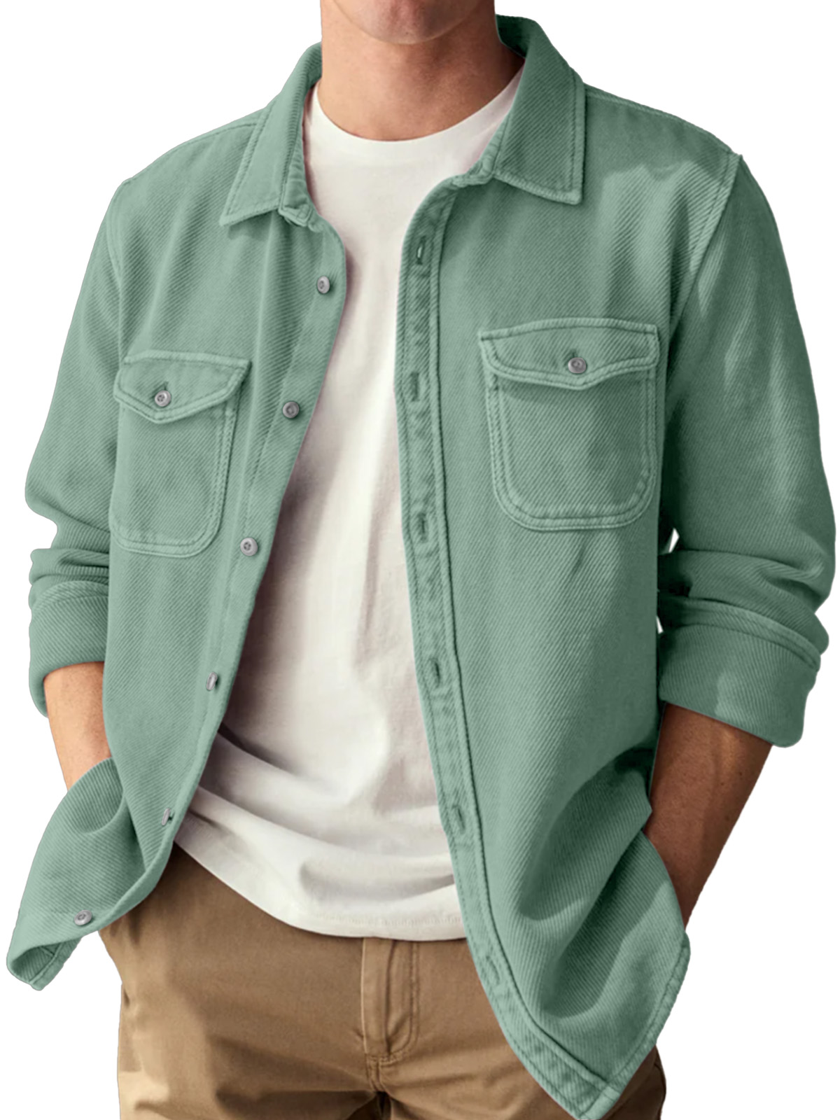 Basic Vintage Doppelter Taschen Revers Knopf-Down Langarmhemd-deurabatt
