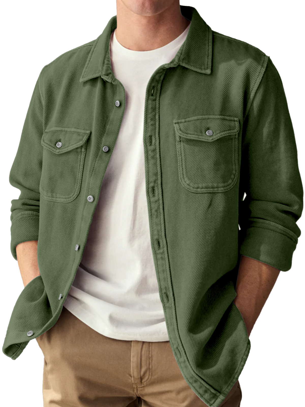 Basic Vintage Doppelter Taschen Revers Knopf-Down Langarmhemd-deurabatt